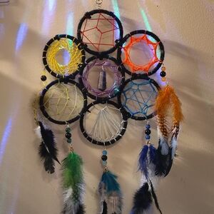 Boho Multi-Ring Dreamcatcher Wall Tapestry in Bright Multicolor
